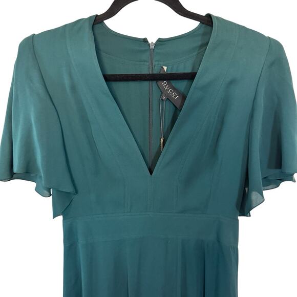 NEW Gucci Green 100% Silk A-Line Dress Short Sleeve Size 42 /6 Italy $2,735 - Picture 7 of 16